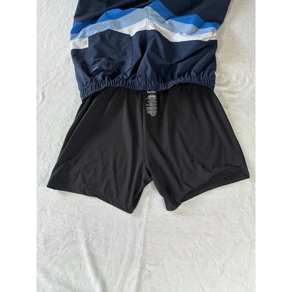 Hurley Mens XXL Board Shorts Navy Blue Swim Trunks Elastic Waist Drawstring